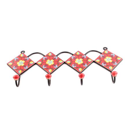 Red And Yellow Ceramic Floral Tiles Hooks